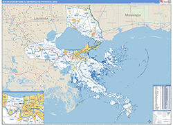 New Orleans-Metairie Metro Area Wall Map Basic Style 2026